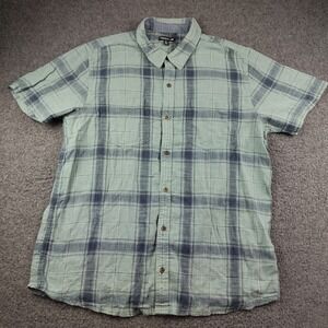 Toad&Co Salton SS Shirt Button Up Mens XL Green Blue Plaid Organic Cotton Gauze